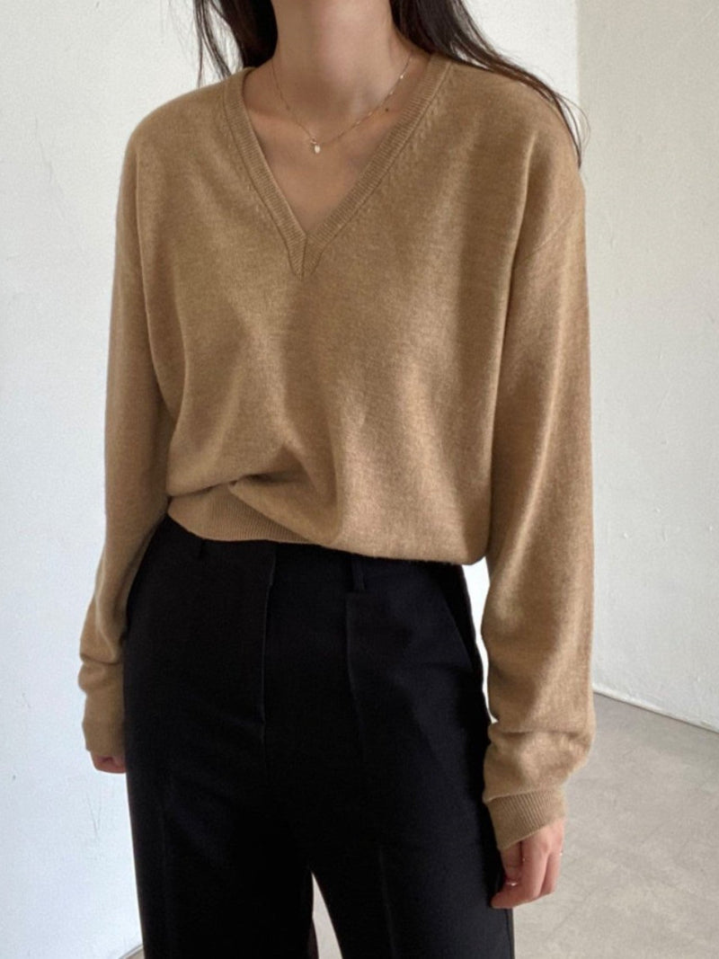 WOOL CASHMERE V-NECK TOP