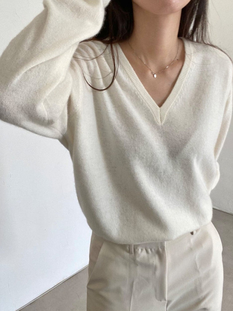 WOOL CASHMERE V-NECK TOP