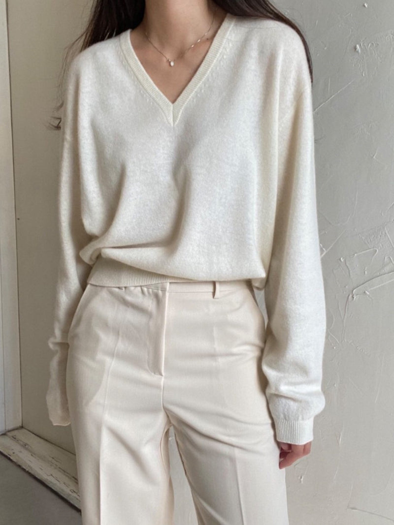 WOOL CASHMERE V-NECK TOP