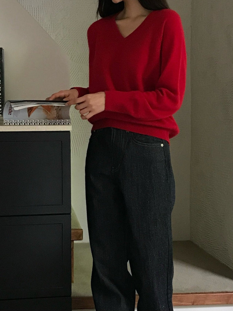 WOOL CASHMERE V-NECK TOP