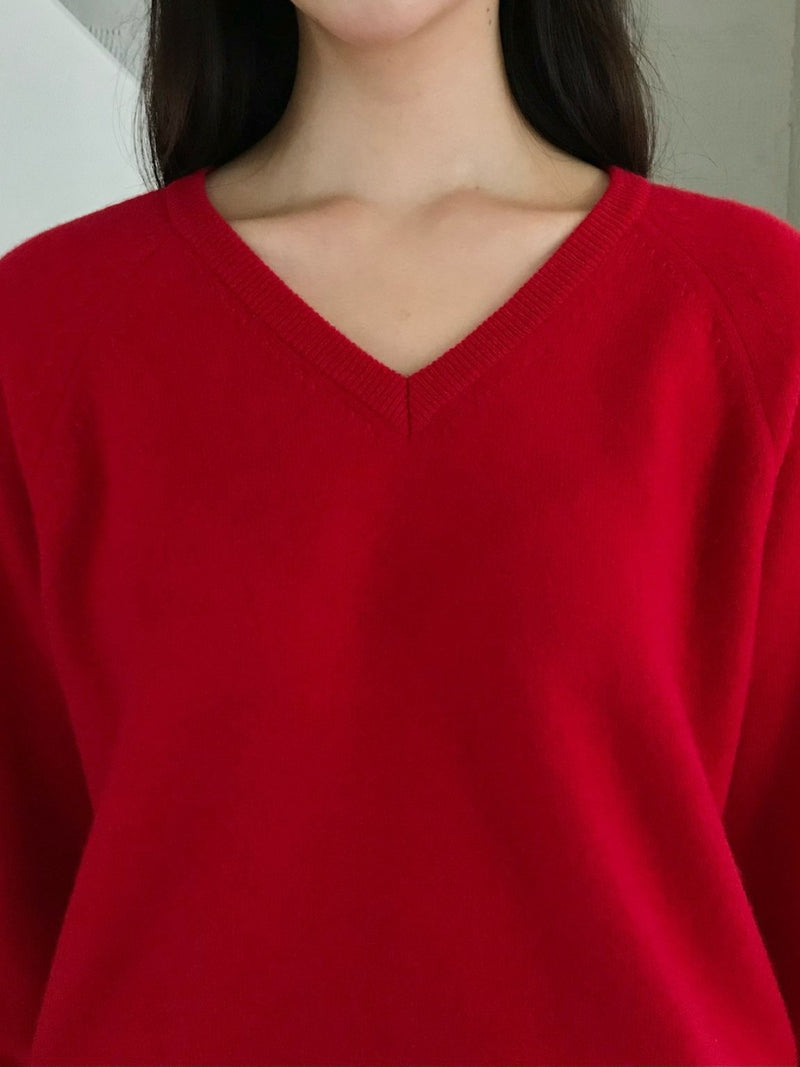 WOOL CASHMERE V-NECK TOP