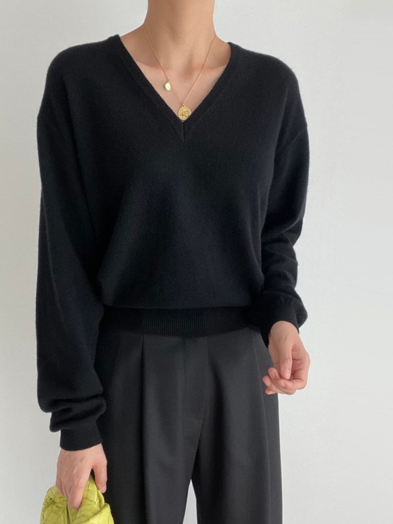 WOOL CASHMERE V NECK KNIT