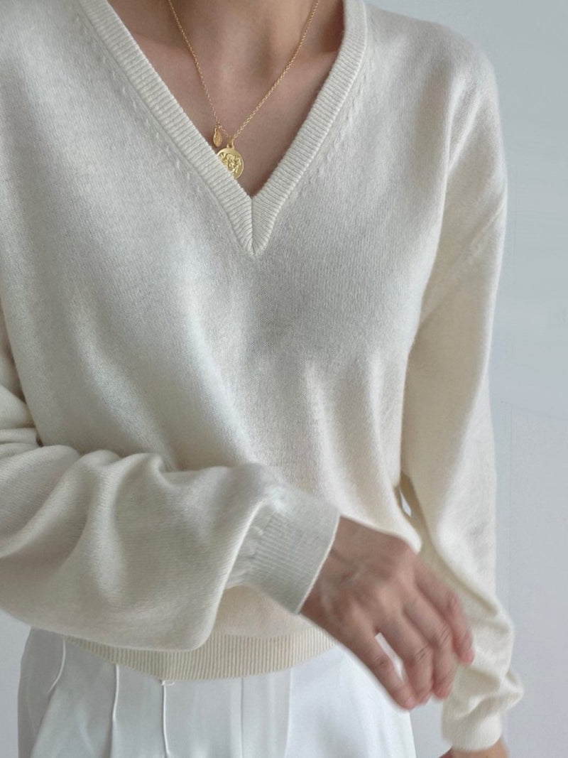 WOOL CASHMERE V NECK KNIT