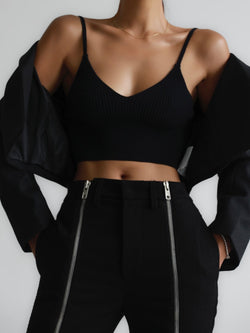 WOOL RIBBED KNIT CROPPED BUSTIER