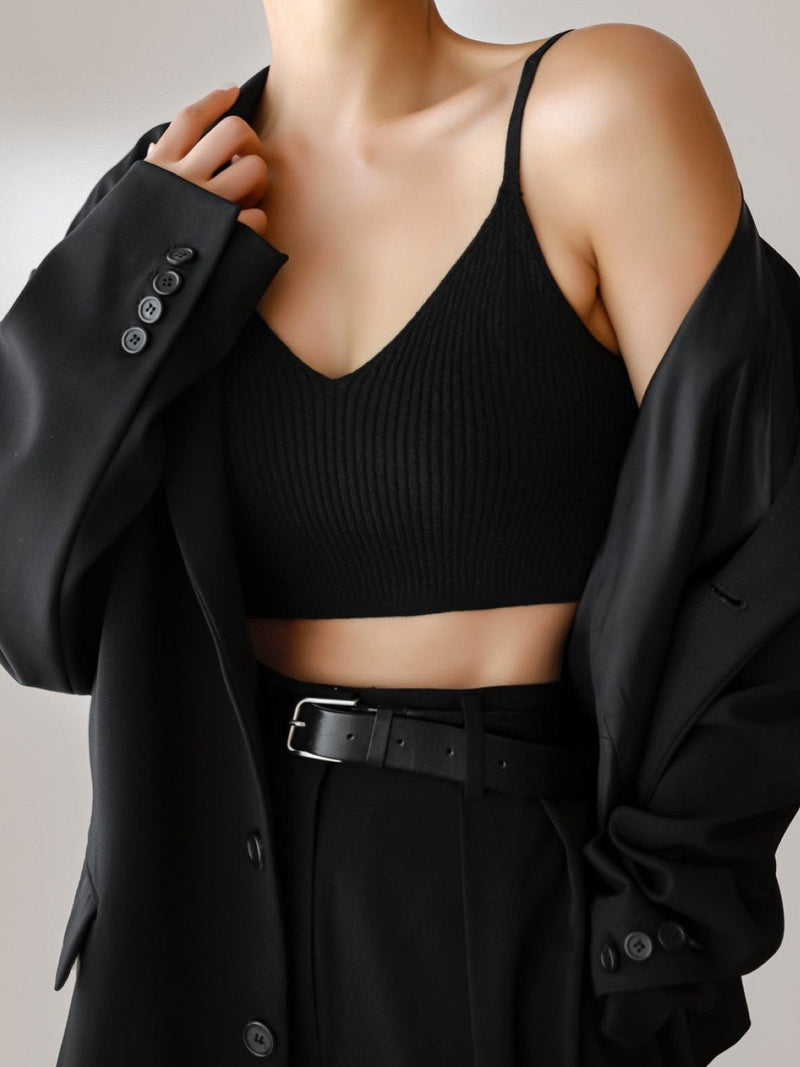 WOOL RIBBED KNIT CROPPED BUSTIER