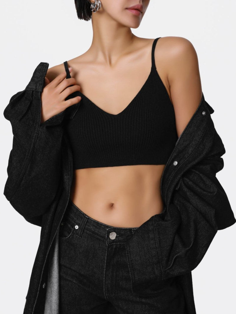 WOOL RIBBED KNIT CROPPED BUSTIER