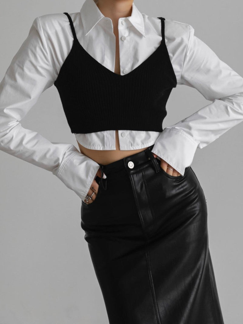 WOOL RIBBED KNIT CROPPED BUSTIER