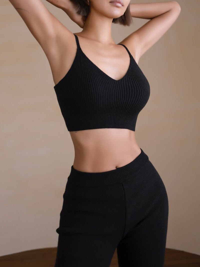 WOOL RIBBED KNIT CROPPED BUSTIER