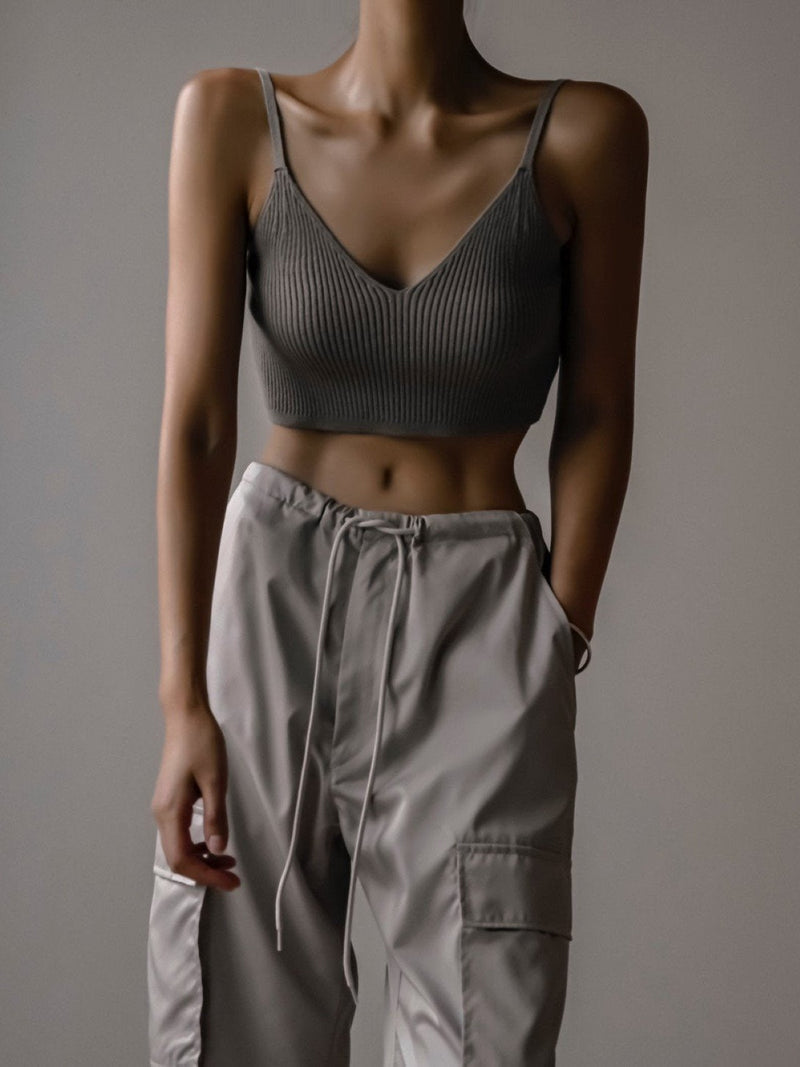 WOOL RIBBED KNIT CROPPED BUSTIER