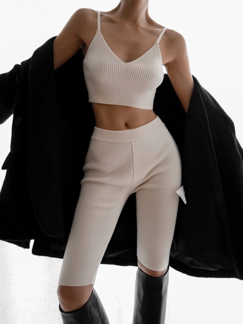 WOOL RIBBED KNIT CROPPED BUSTIER