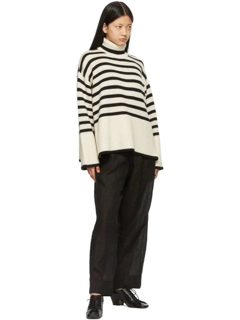 WOOL STRIPED TURTLENECK SIDE SLIT KNIT