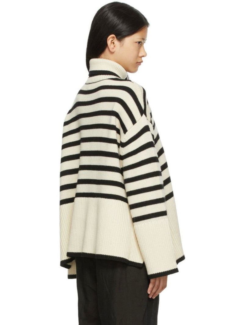 WOOL STRIPED TURTLENECK SIDE SLIT KNIT