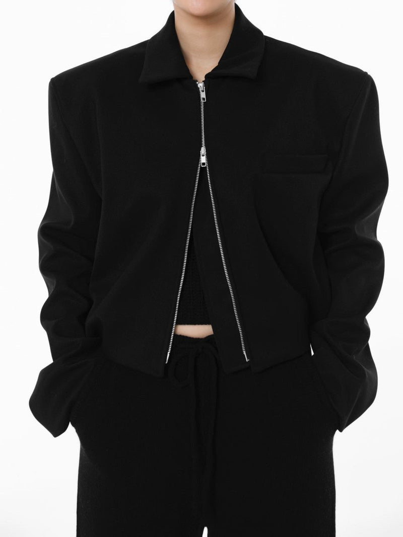 WOOL TWILL CROPPED TWO WAY ZIP JACKET