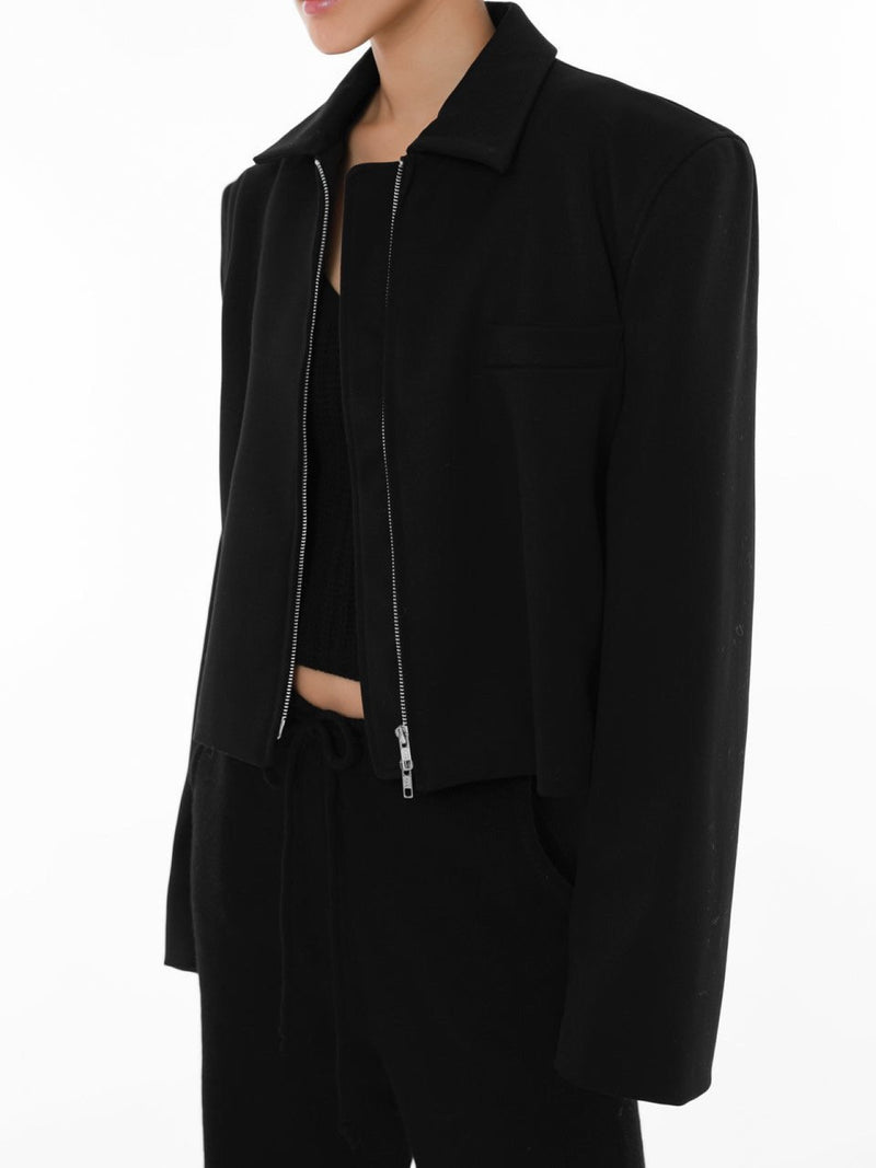 WOOL TWILL CROPPED TWO WAY ZIP JACKET