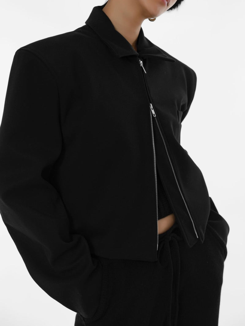 WOOL TWILL CROPPED TWO WAY ZIP JACKET