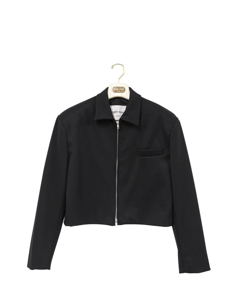 WOOL TWILL CROPPED TWO WAY ZIP JACKET