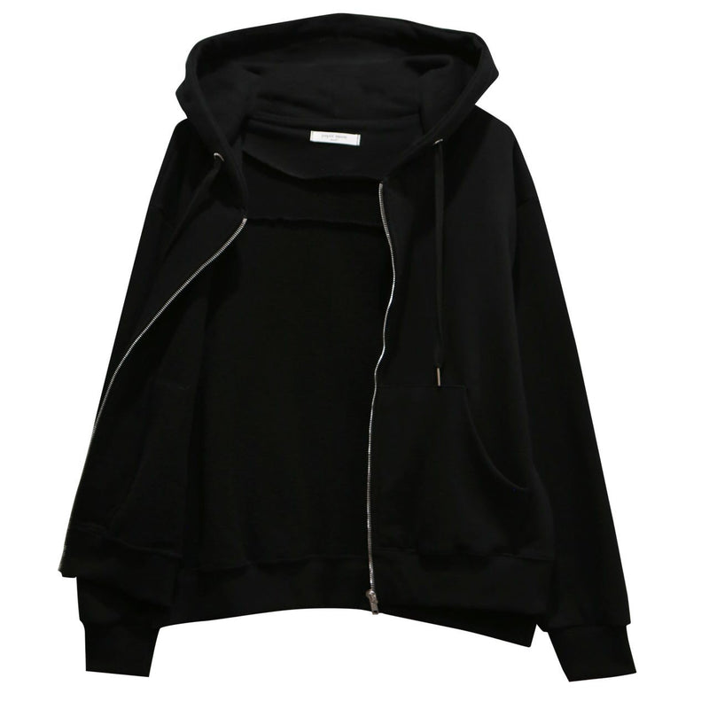 ZIP UP UNBALANCED COTTON HOODIE