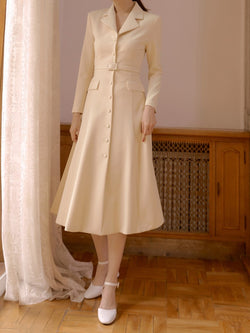 BELTED FLARED A-LINE DRESS