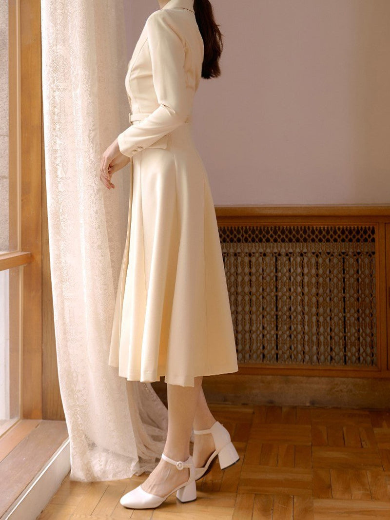 BELTED FLARED A-LINE DRESS