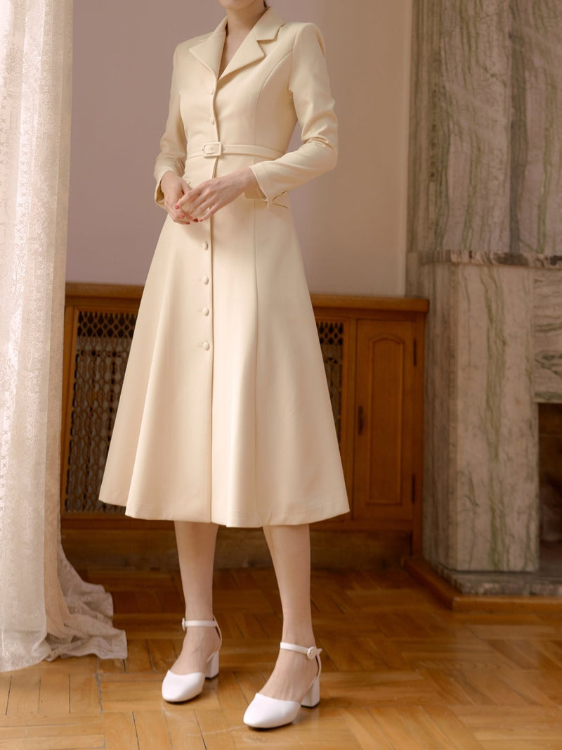 BELTED FLARED A-LINE DRESS