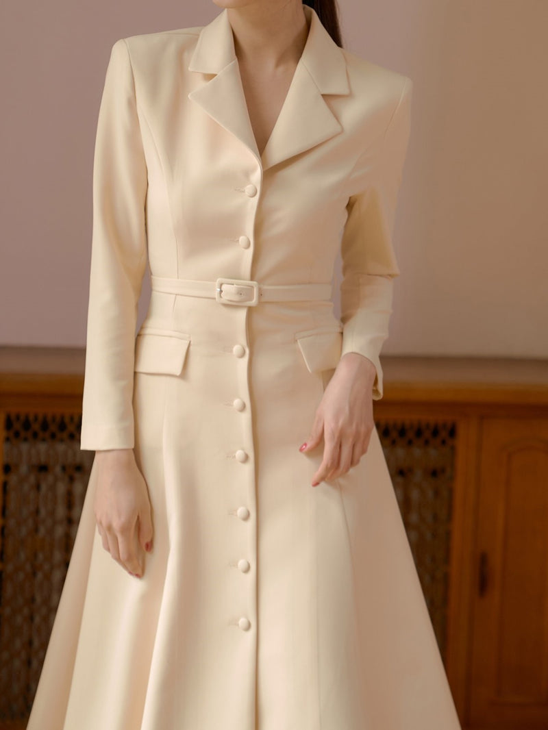 BELTED FLARED A-LINE DRESS