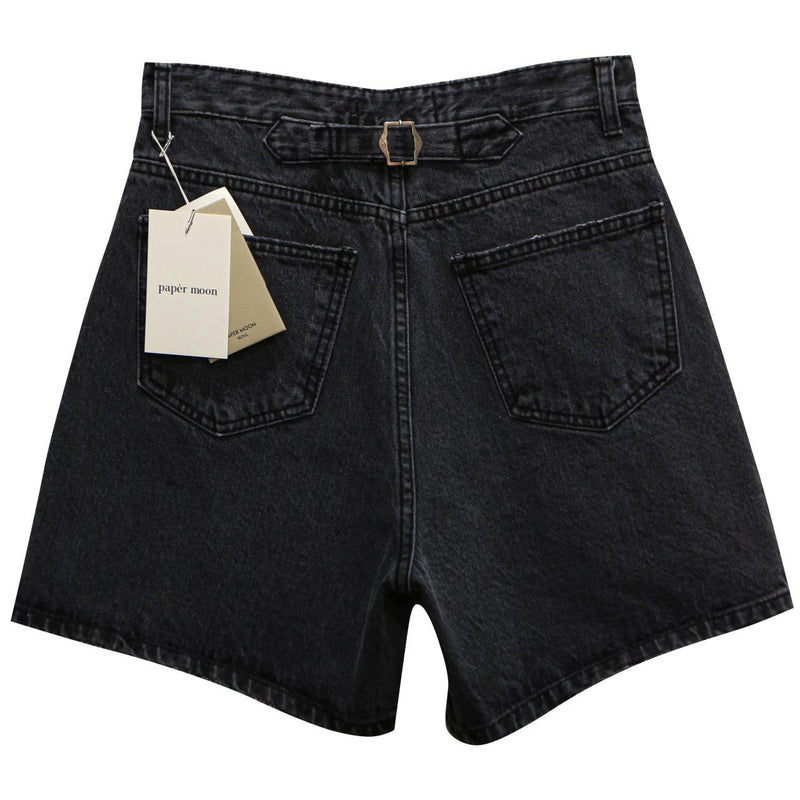 BLACK CINCH BACK DETAIL DENIM SHORTS