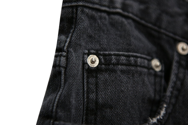 BLACK CINCH BACK DETAIL DENIM SHORTS