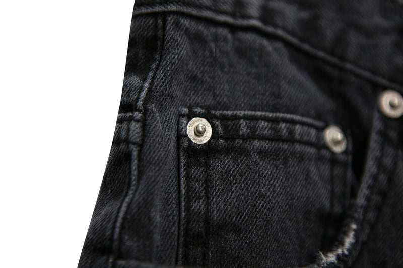 BLACK CINCH BACK DETAIL DENIM SHORTS