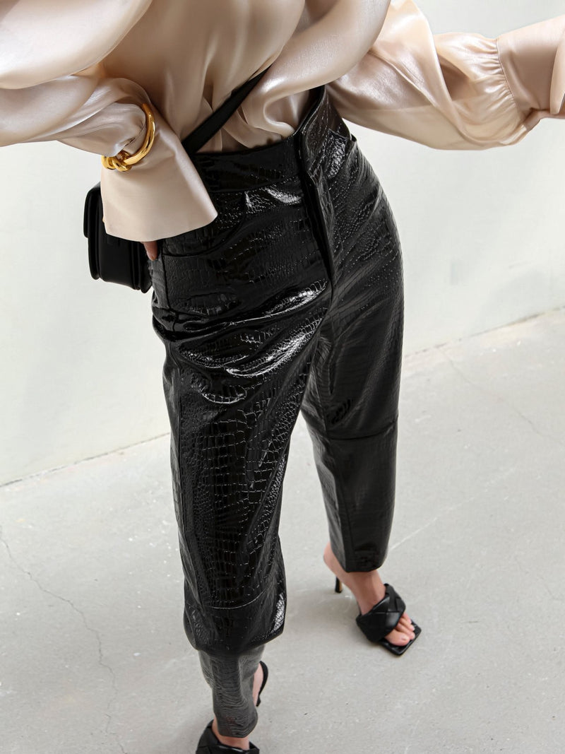 CROC LEATHER VOLUME TROUSERS