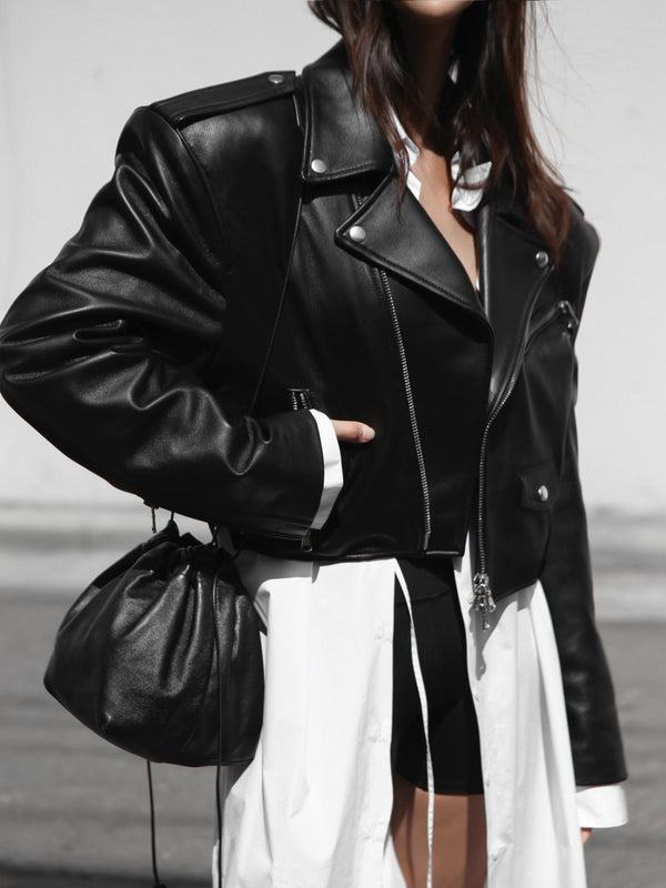 CROPPED LEATHER BIKER JACKET