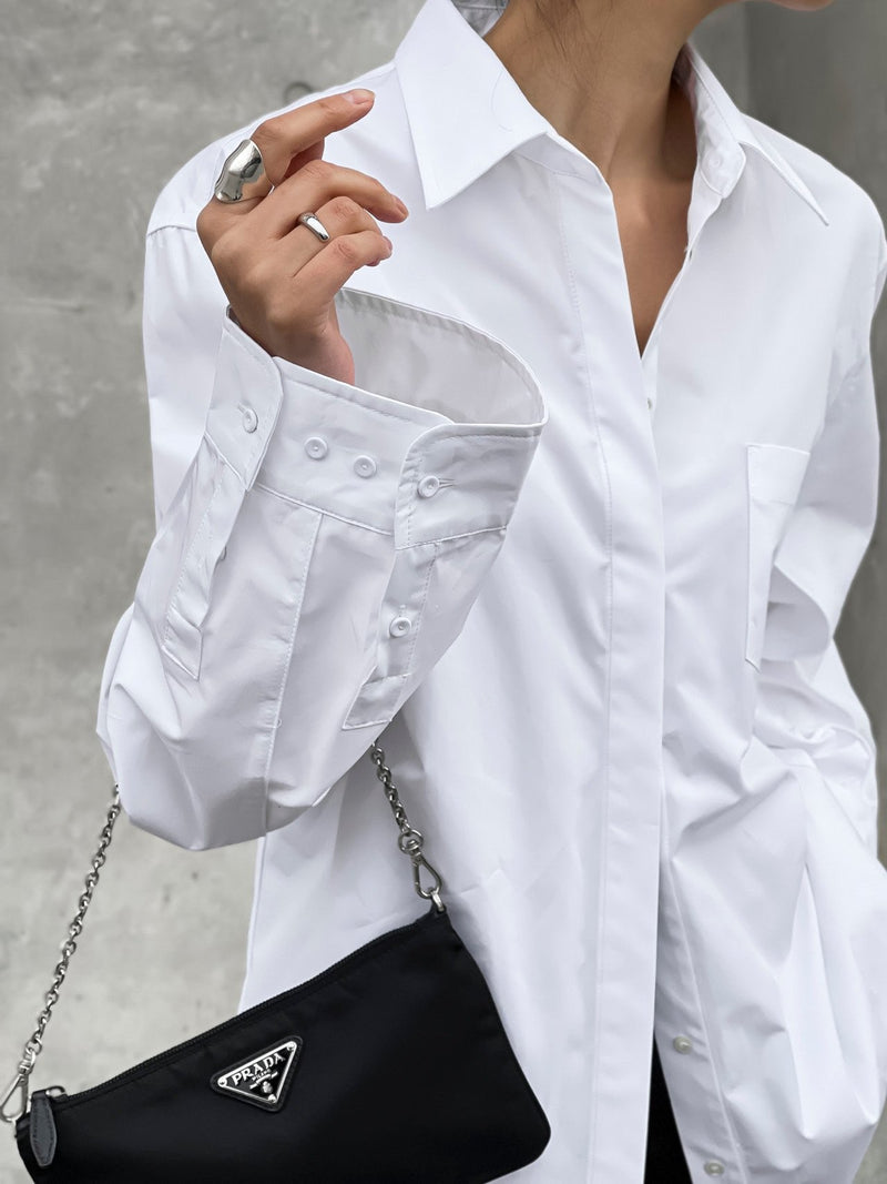 DOUBLE CUFF DETAIL OVERSIZED COTTON SHIRT