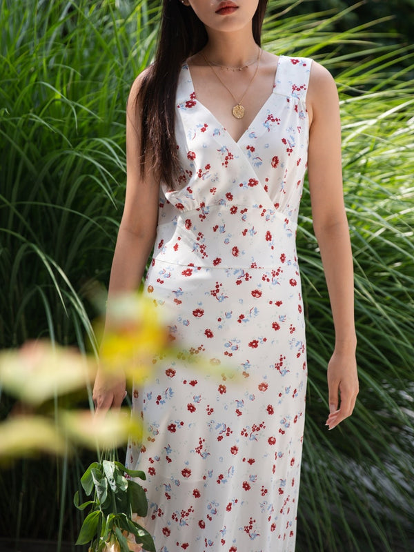 FLORAL DRESS WITH CROSS OVER NECKLINE