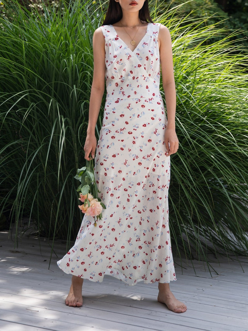 FLORAL DRESS WITH CROSS OVER NECKLINE