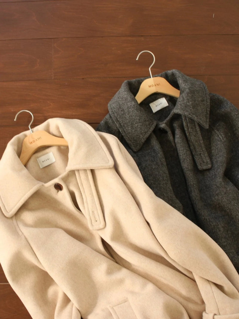 HERRINGBONE ONE BUTTON LONG COAT