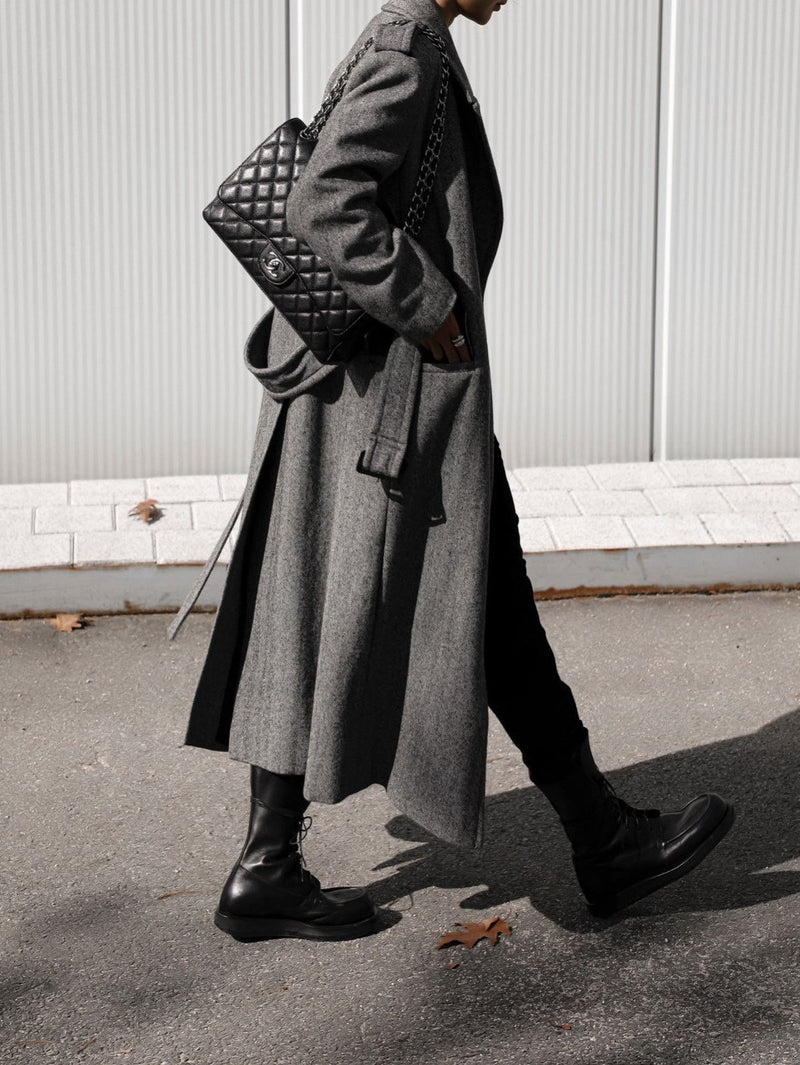 OVERSIZED HERRINGBONE BELTED COAT