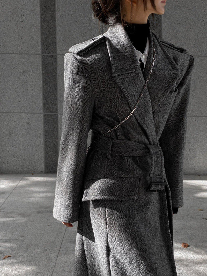 OVERSIZED HERRINGBONE BELTED COAT