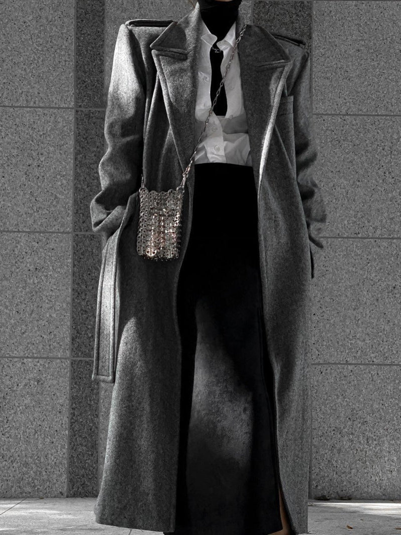 OVERSIZED HERRINGBONE BELTED COAT