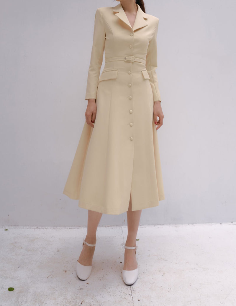 BELTED FLARED A-LINE DRESS