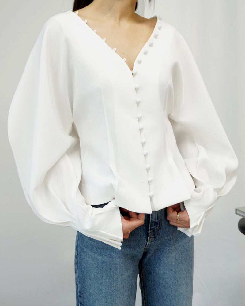 BUTTONED BALLOON SLEEVE BLOUSE
