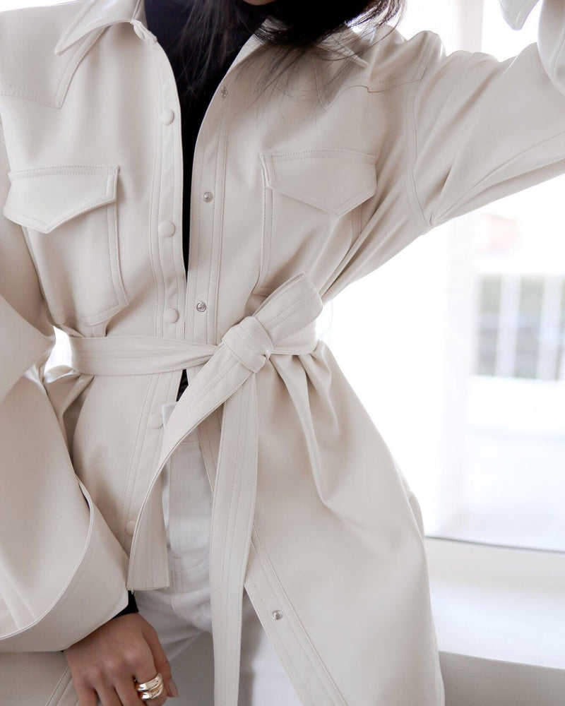 BELTED VEGAN LEATHER SHIRT