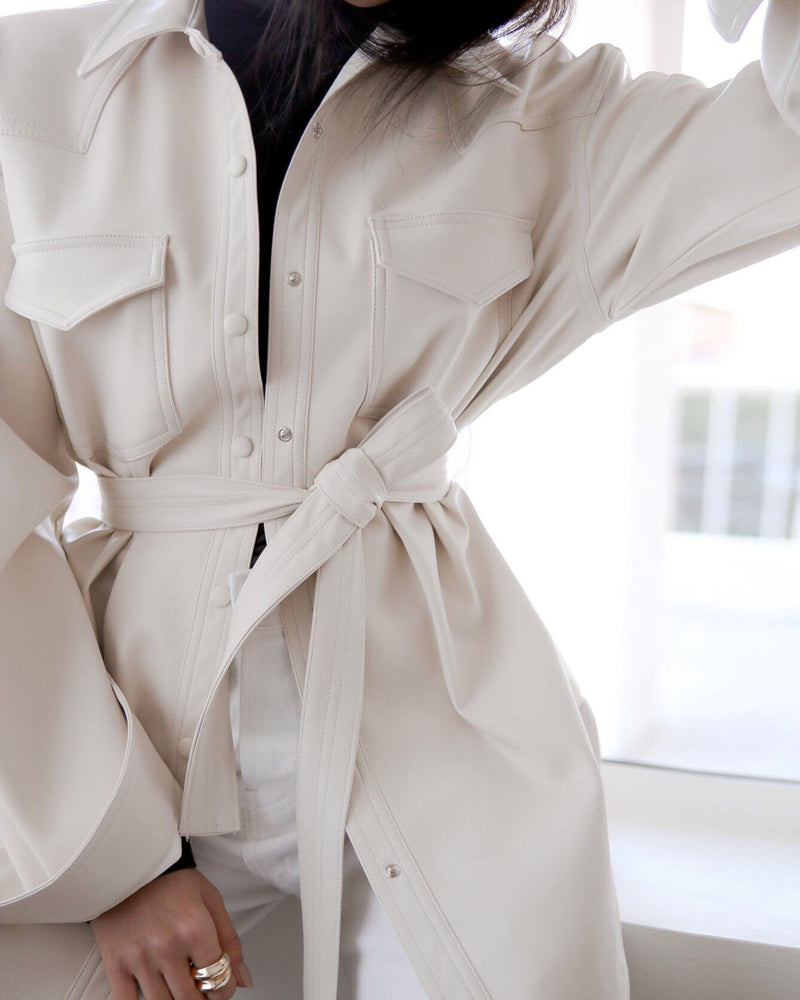 BELTED VEGAN LEATHER SHIRT