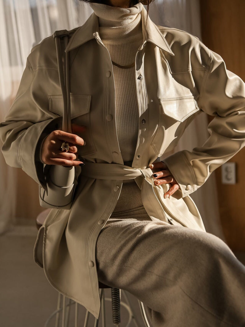 BELTED VEGAN LEATHER SHIRT