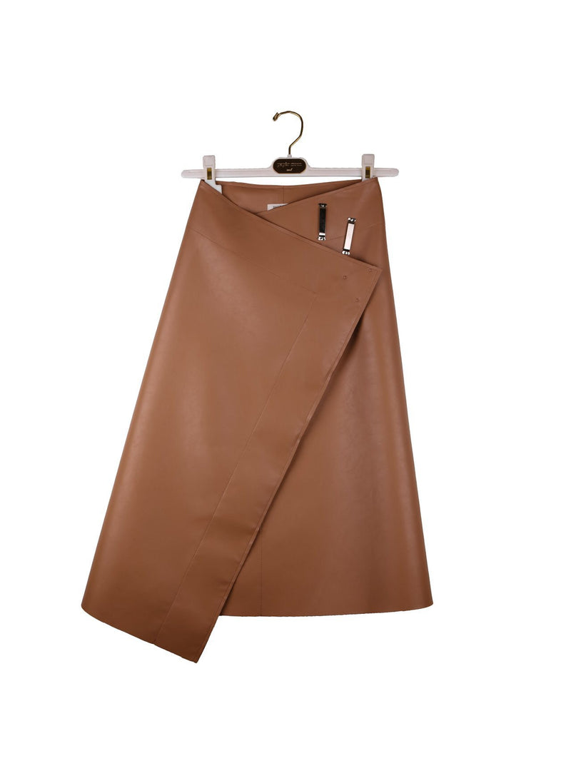 VEGAN LEATHER CUT-OUT WRAP SKIRT