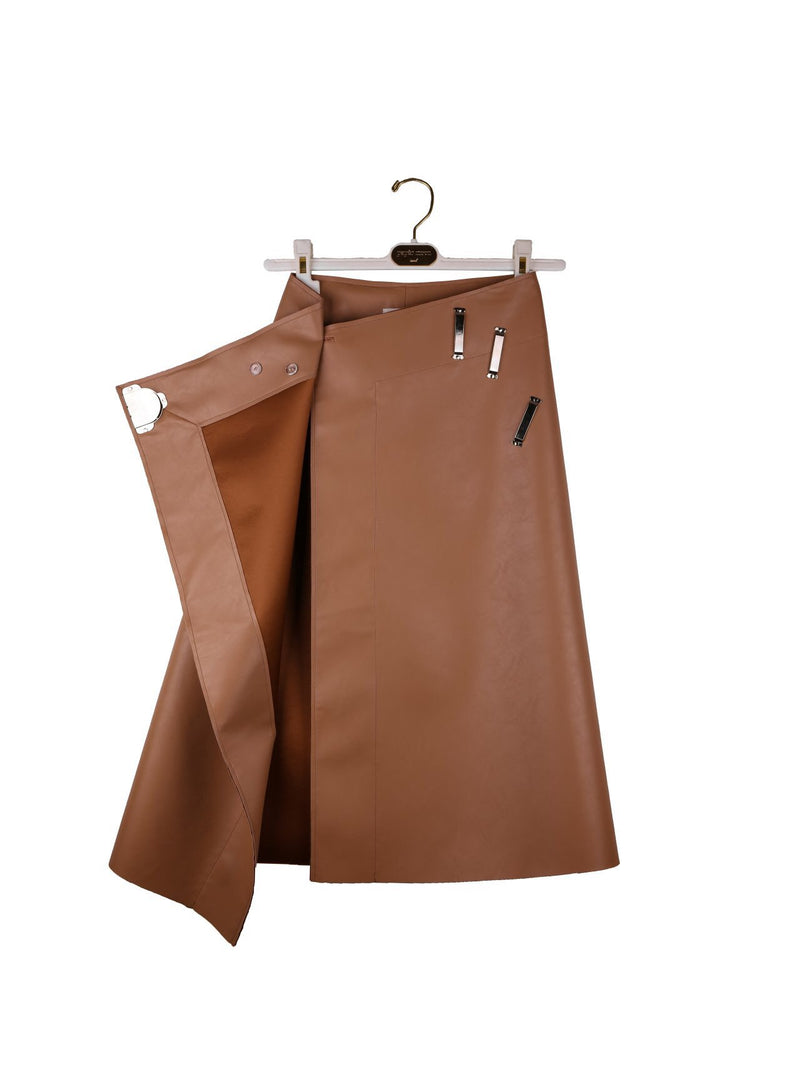 VEGAN LEATHER CUT-OUT WRAP SKIRT