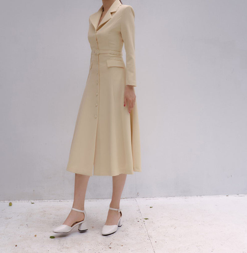 BELTED FLARED A-LINE DRESS