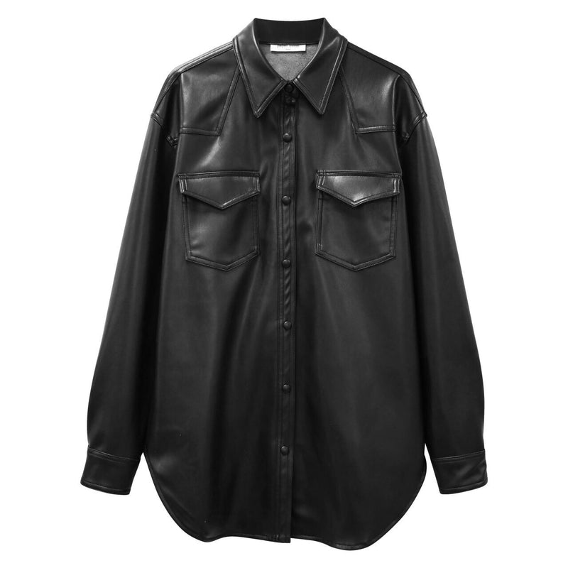 BELTED VEGAN LEATHER SHIRT