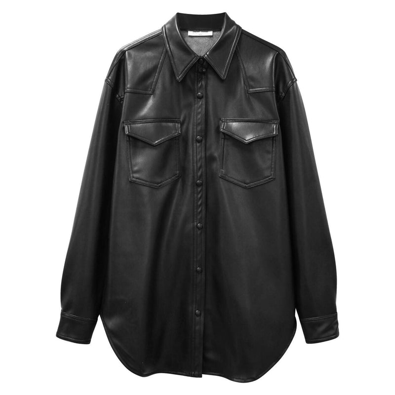 BELTED VEGAN LEATHER SHIRT