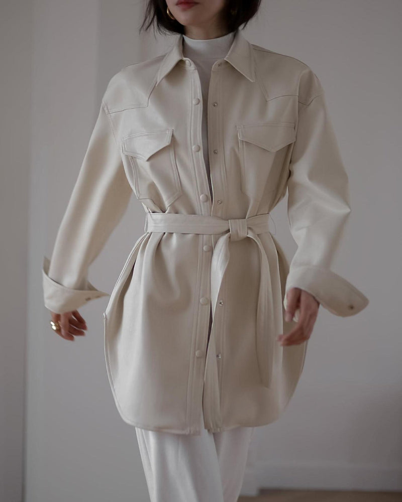 BELTED VEGAN LEATHER SHIRT