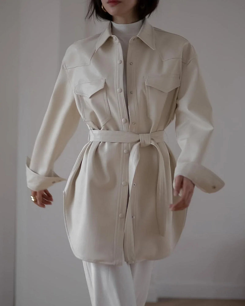 BELTED VEGAN LEATHER SHIRT