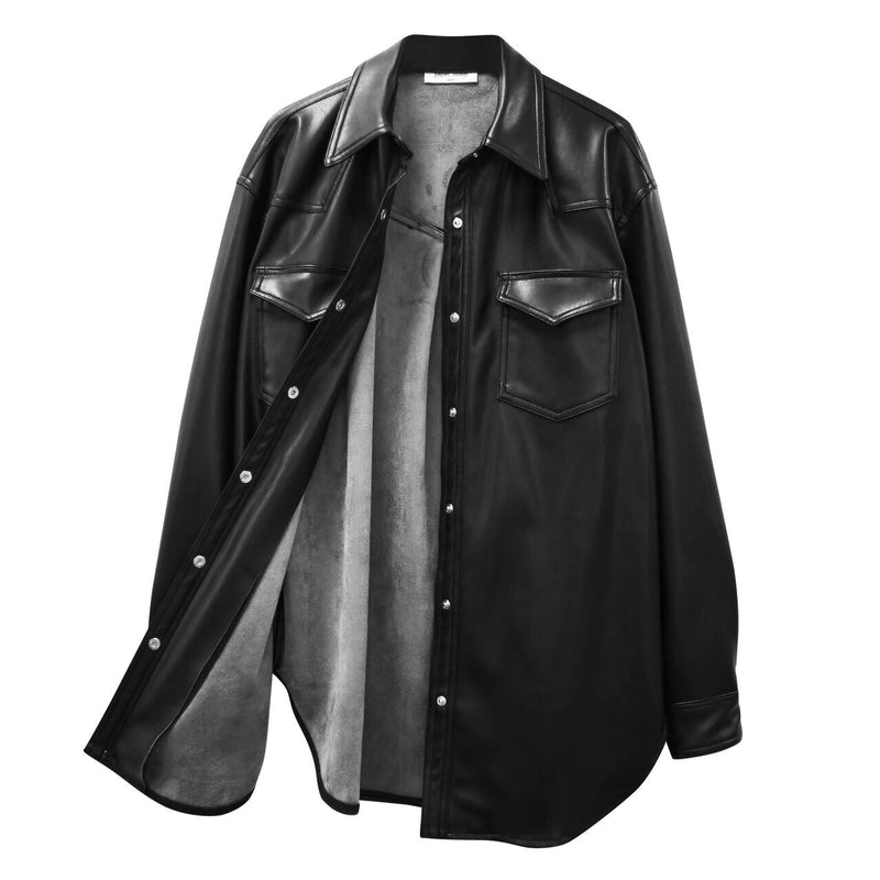 BELTED VEGAN LEATHER SHIRT